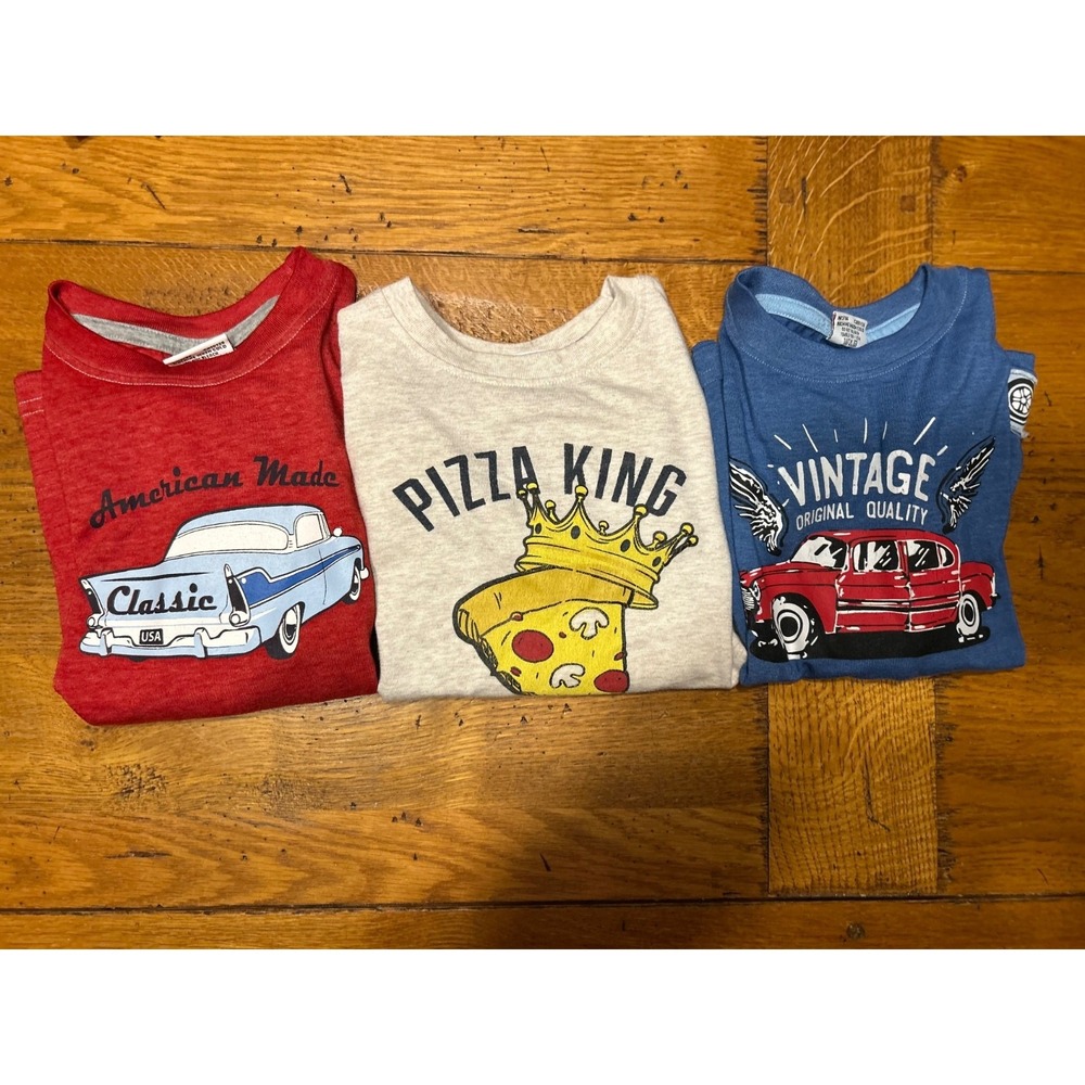 EUC Lot of 3 Mish Boys long sleeved t-shirts pizza vintage cars 4T